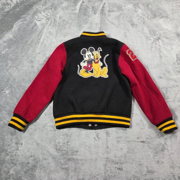 Disney Jacket Boys 4 Black Red Mickey Mouse & Pluto Varsity Letterman Bomber - Picture 3 of 7